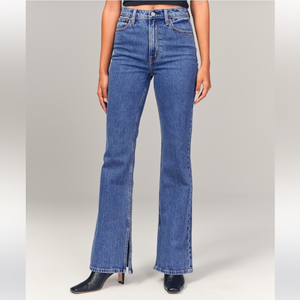 Abercrombie vintage flare medium wash jeans with split hem